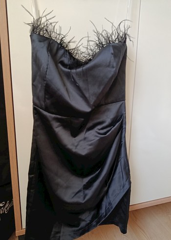 Siyah Straplez Drapeli Mini Kokteyl Elbisesi - Görsel 3