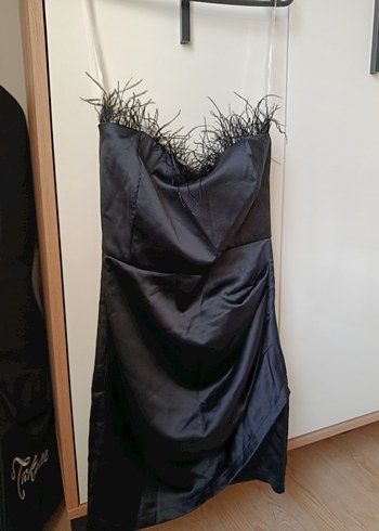 Siyah Straplez Drapeli Mini Kokteyl Elbisesi - Görsel 2