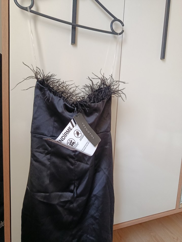 Siyah Straplez Drapeli Mini Kokteyl Elbisesi - Görsel 4