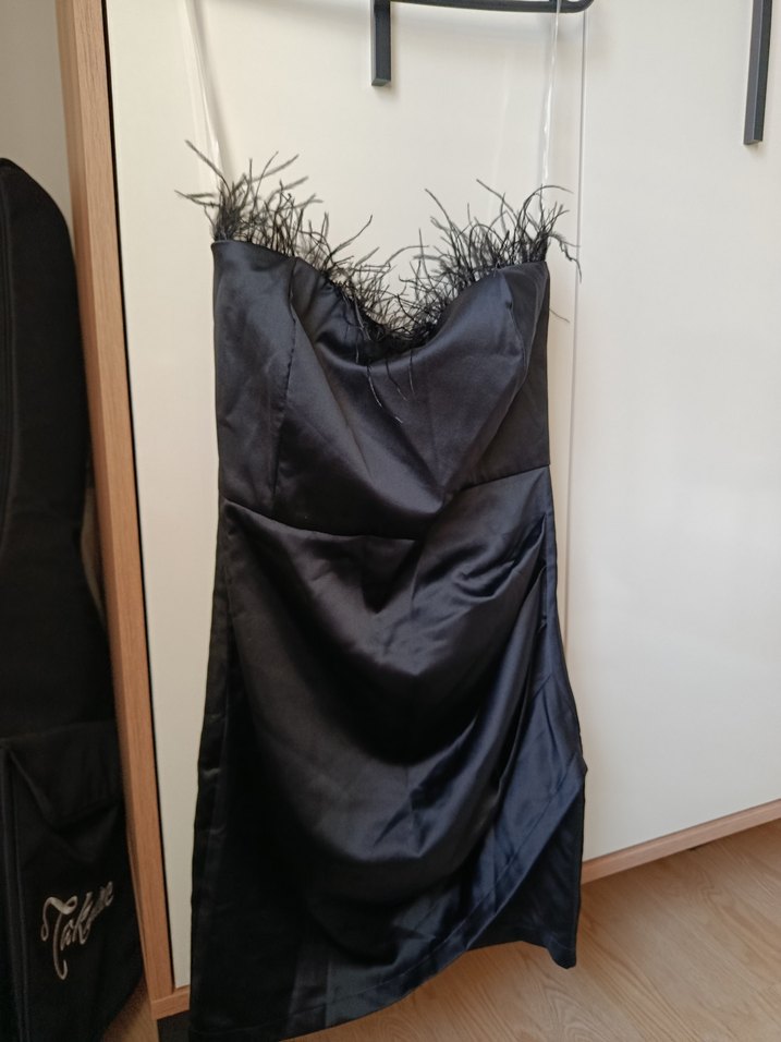 Siyah Straplez Drapeli Mini Kokteyl Elbisesi - Görsel 2