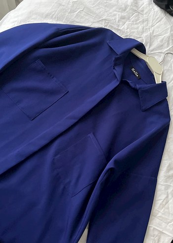 Düğmeli Mavi Saten Kadın Gömlek - Görsel 2