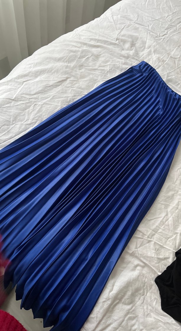 Parlak Mavi Pilili Kadın Uzun Etek - Görsel 2