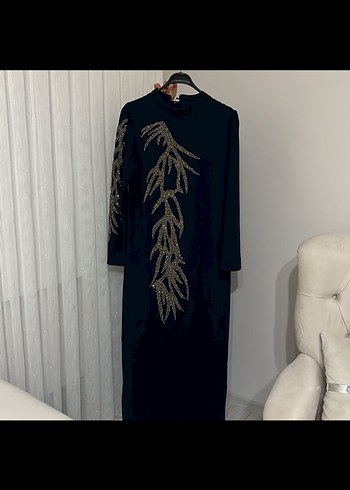 Payetli Lacivert Uzun Kollu Kadın Elbise - Görsel 2