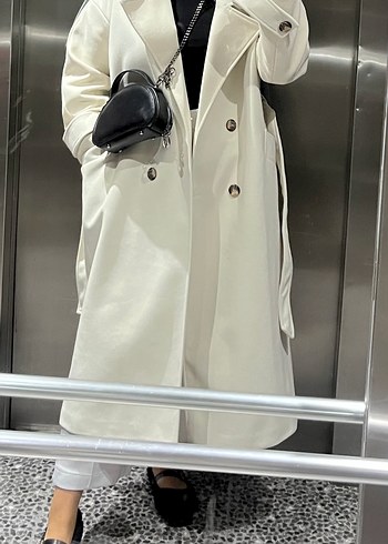 Krem kadın uzun kaban - Görsel 2