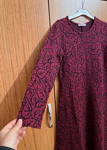 Bordo Uzun Kollu Triko Elbise - Görsel 3