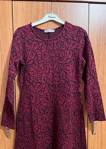 Bordo Uzun Kollu Triko Elbise - Görsel 2