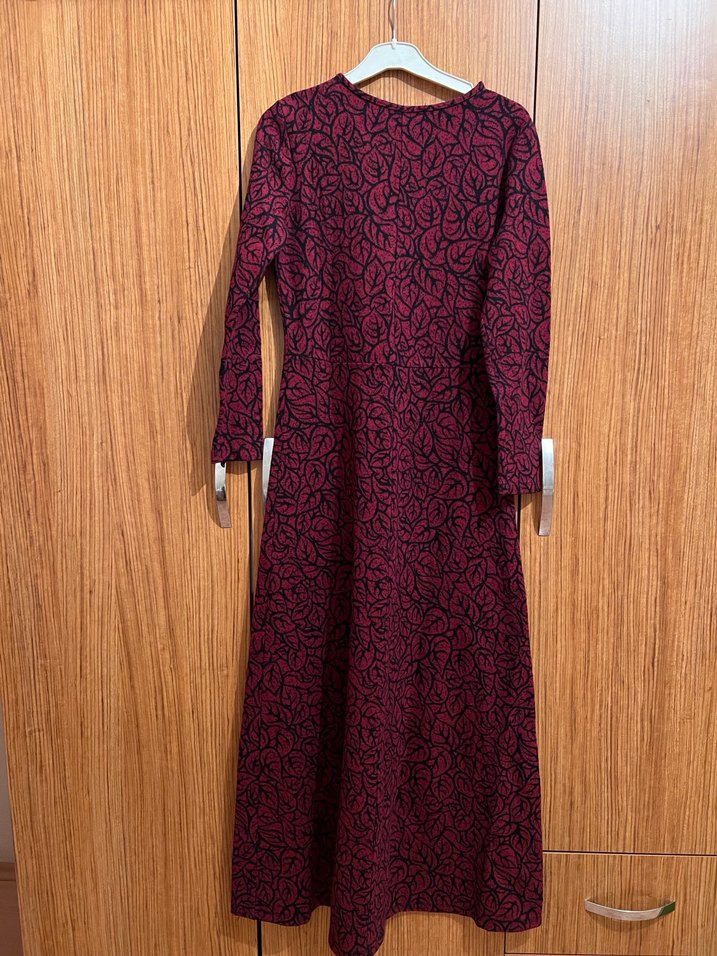 Bordo Uzun Kollu Triko Elbise - Görsel 4