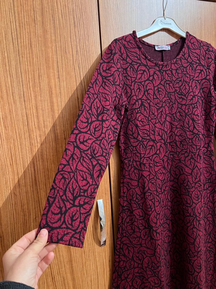 Bordo Uzun Kollu Triko Elbise - Görsel 3