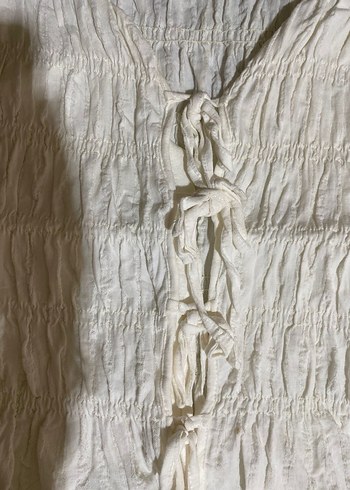 Beyaz Keten V Yaka Drapeli Kadın Yelek - Görsel 3