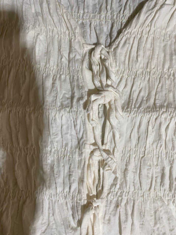 Beyaz Keten V Yaka Drapeli Kadın Yelek - Görsel 3