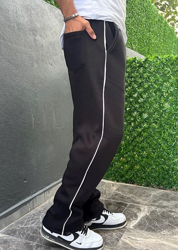 3 iplik şardonlu unisex Ayarlanabilir paça siyah eşofman altı - Görsel 3