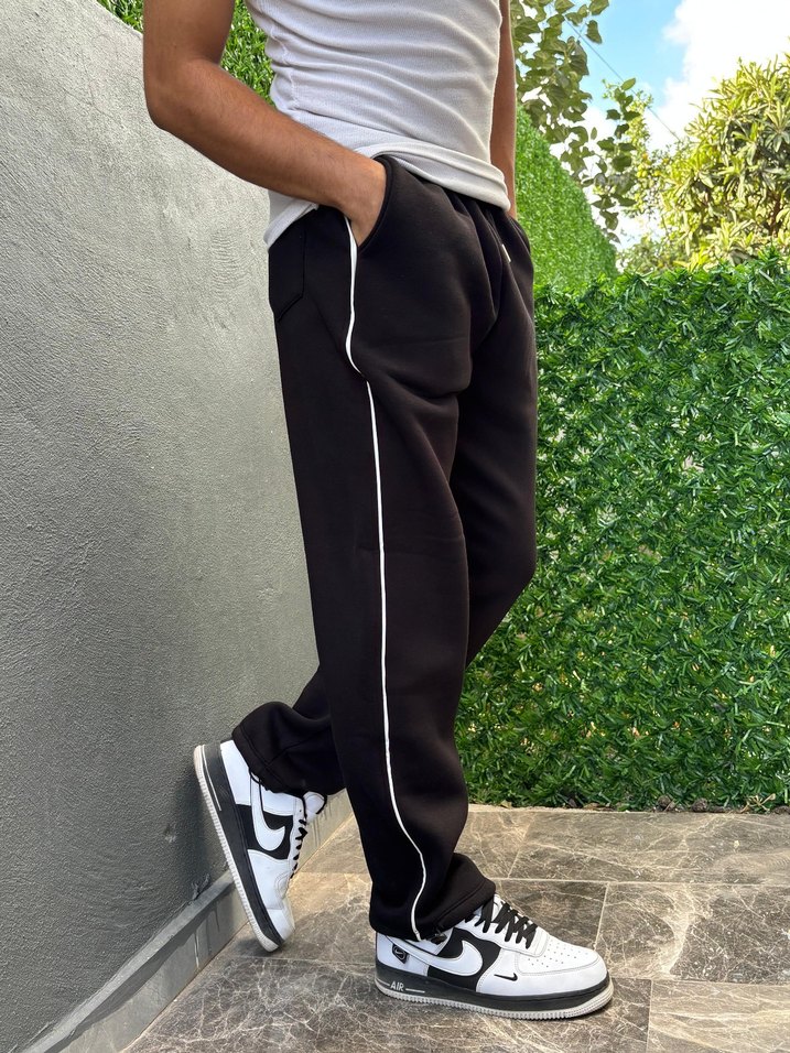 3 iplik şardonlu unisex Ayarlanabilir paça siyah eşofman altı - Görsel 2