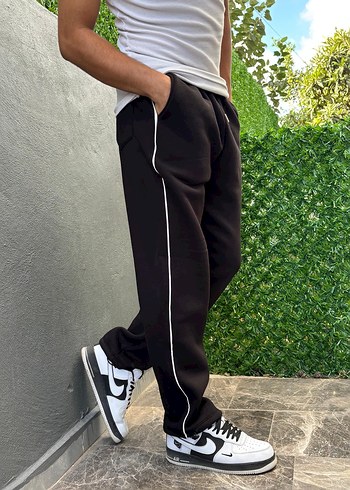 3 İplik Şardonlu Unisex Ayarlanabilir Paça Siyah Eşofman altı - Görsel 3