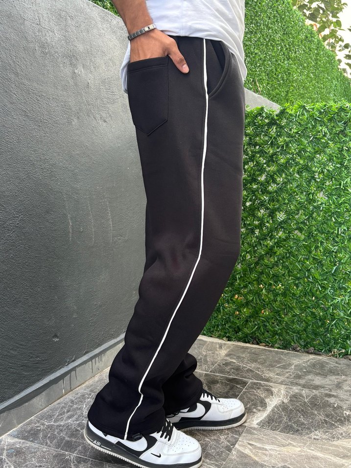 3 İplik Şardonlu Unisex Ayarlanabilir Paça Siyah Eşofman altı - Görsel 2