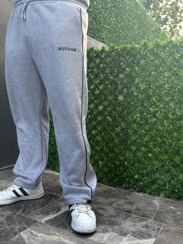 3 iplik şardonlu Ünisex Gri ayarlanabilir paça eşofman altı - Görsel 3