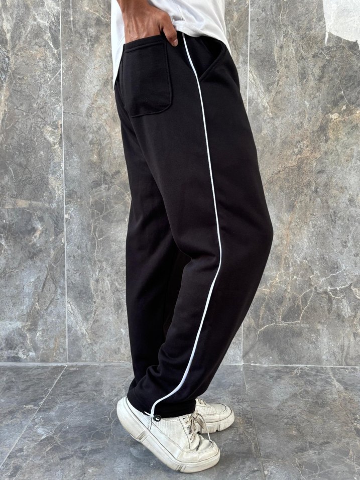 3 İplik Şardonlu Unisex Siyah Ayarlanabilir Paça eşofman altı - Görsel 2