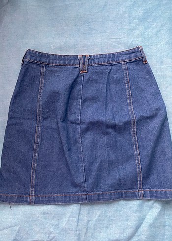 Düğmeli Mavi Denim Mini Etek - Görsel 2