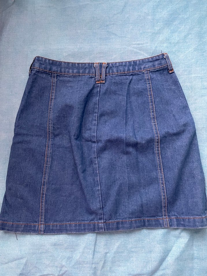 Düğmeli Mavi Denim Mini Etek - Görsel 2