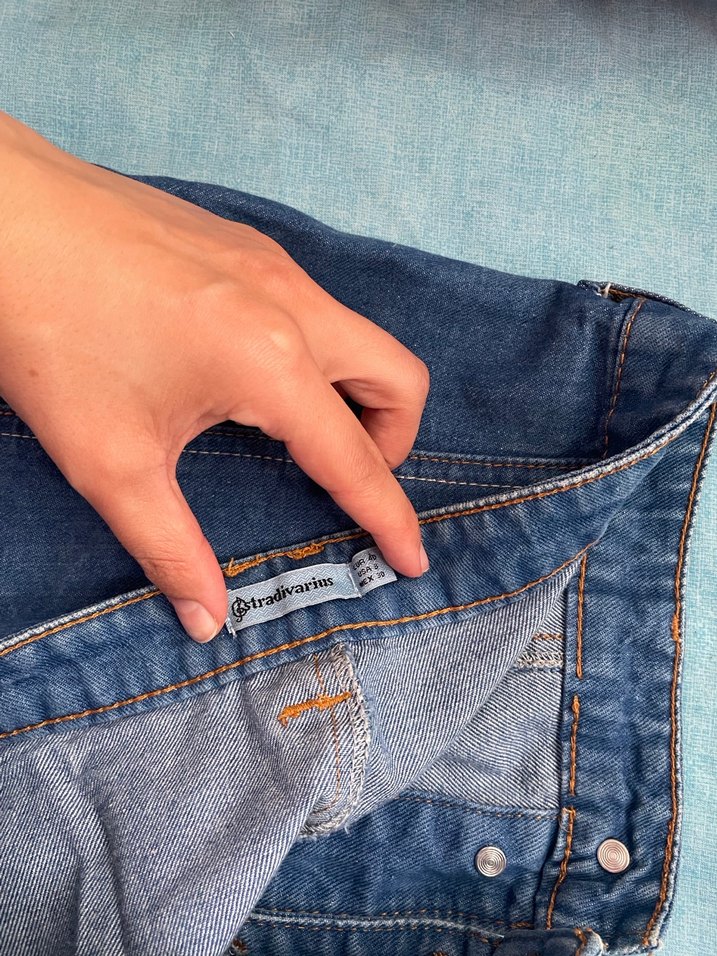 Düğmeli Mavi Denim Mini Etek - Görsel 3