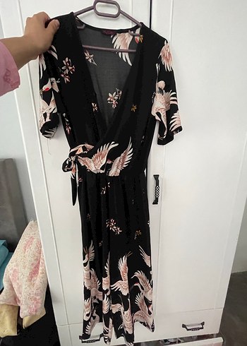 Uzun Siyah Desenli Bohem Kadın Kimono - Görsel 5