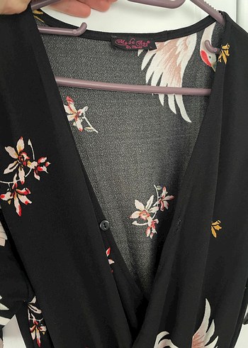 Uzun Siyah Desenli Bohem Kadın Kimono - Görsel 3