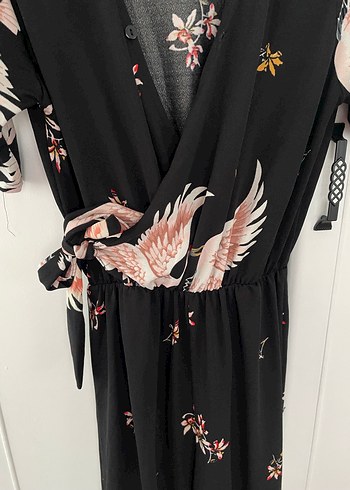 Uzun Siyah Desenli Bohem Kadın Kimono - Görsel 2