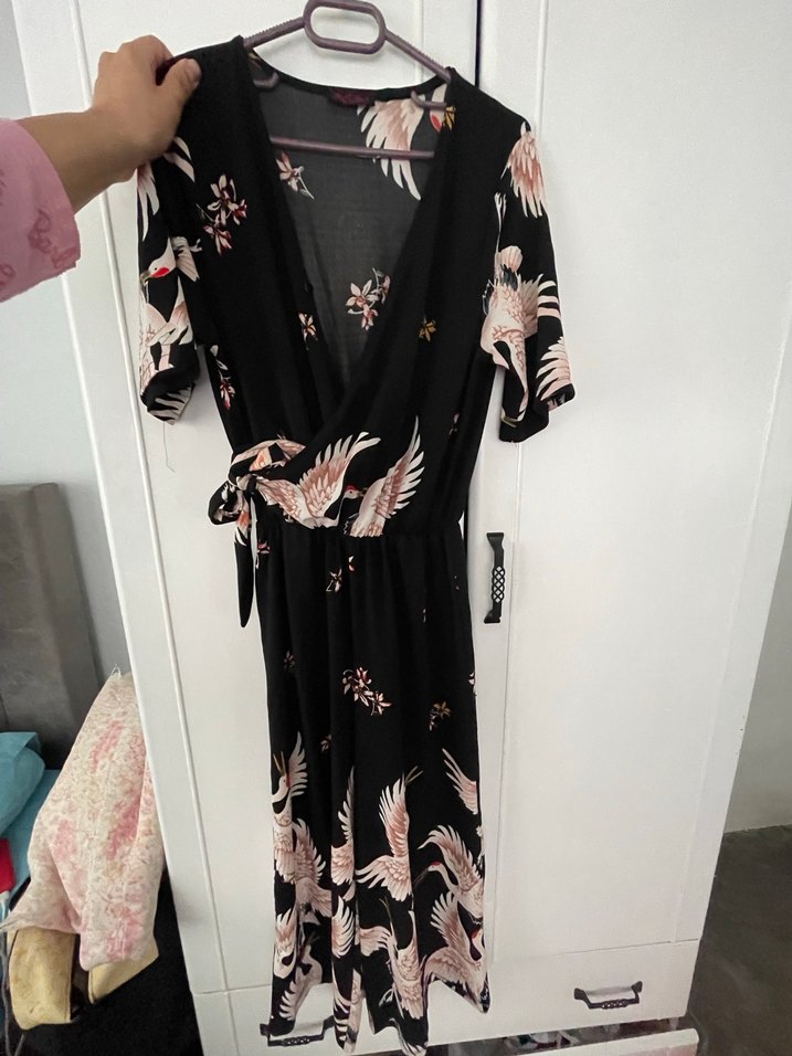 Uzun Siyah Desenli Bohem Kadın Kimono - Görsel 5