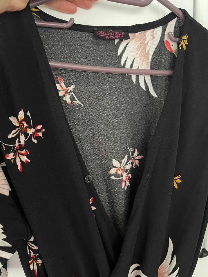 Uzun Siyah Desenli Bohem Kadın Kimono - Görsel 3