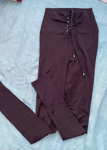 Kahverengi Beli Bağcıklı Kadın Tayt - Görsel 2