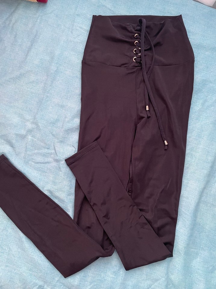 Kahverengi Beli Bağcıklı Kadın Tayt - Görsel 2