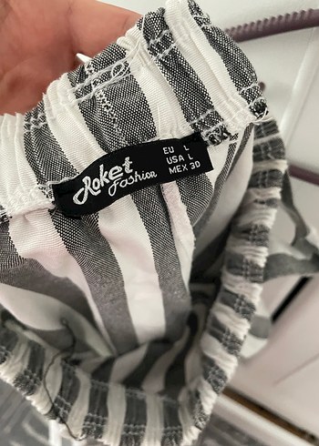 Gri Çizgili Bol Kesim Keten Pantolon - Görsel 3