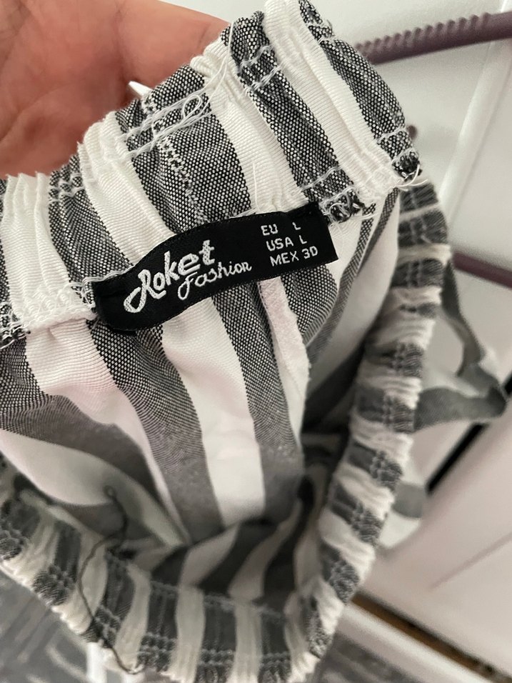 Gri Çizgili Bol Kesim Keten Pantolon - Görsel 3