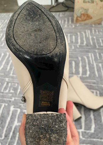 Bej Deri Fermuarlı Kadın Topuklu Bot - Görsel 7