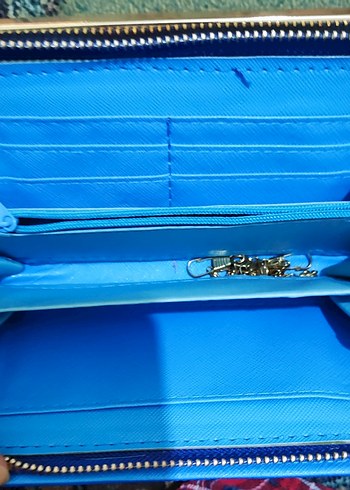 MK logolu mavi deri kadın cüzdan - Görsel 4