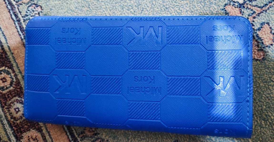 MK logolu mavi deri kadın cüzdan - Görsel 3