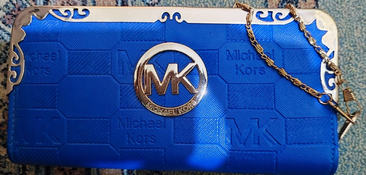 MK logolu mavi deri kadın cüzdan - Görsel 2