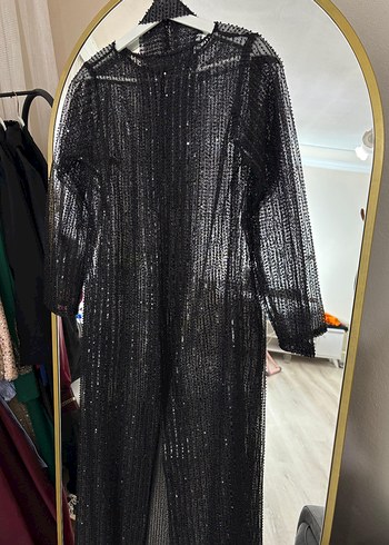 Siyah Parlak Nakışlı ABAYA - Görsel 3