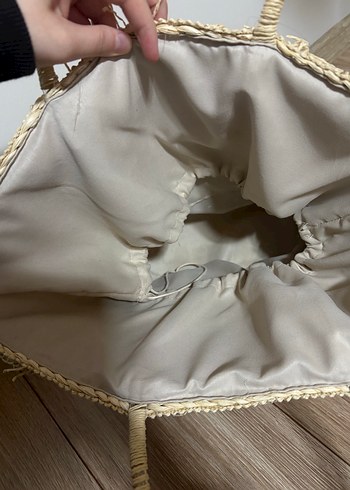 Püsküllü Bej Örgü Bohem Kadın Çanta - Görsel 2