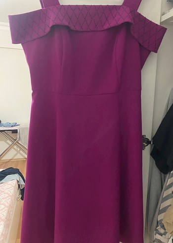 Mor Parlak Askılı Midi Elbise ECRİN - Görsel 5