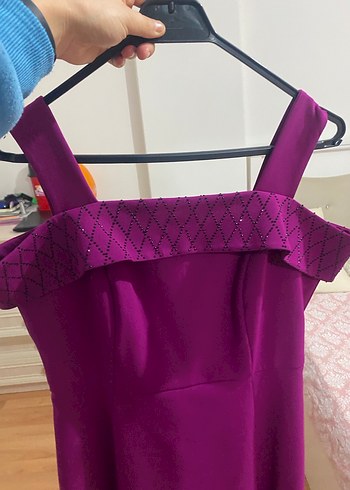 Mor Parlak Askılı Midi Elbise ECRİN - Görsel 3