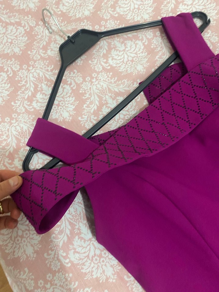 Mor Parlak Askılı Midi Elbise ECRİN - Görsel 2