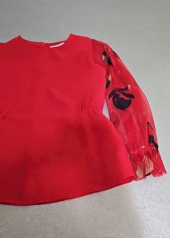 Uzun Kollu Kırmızı Mini Bluz - Görsel 2