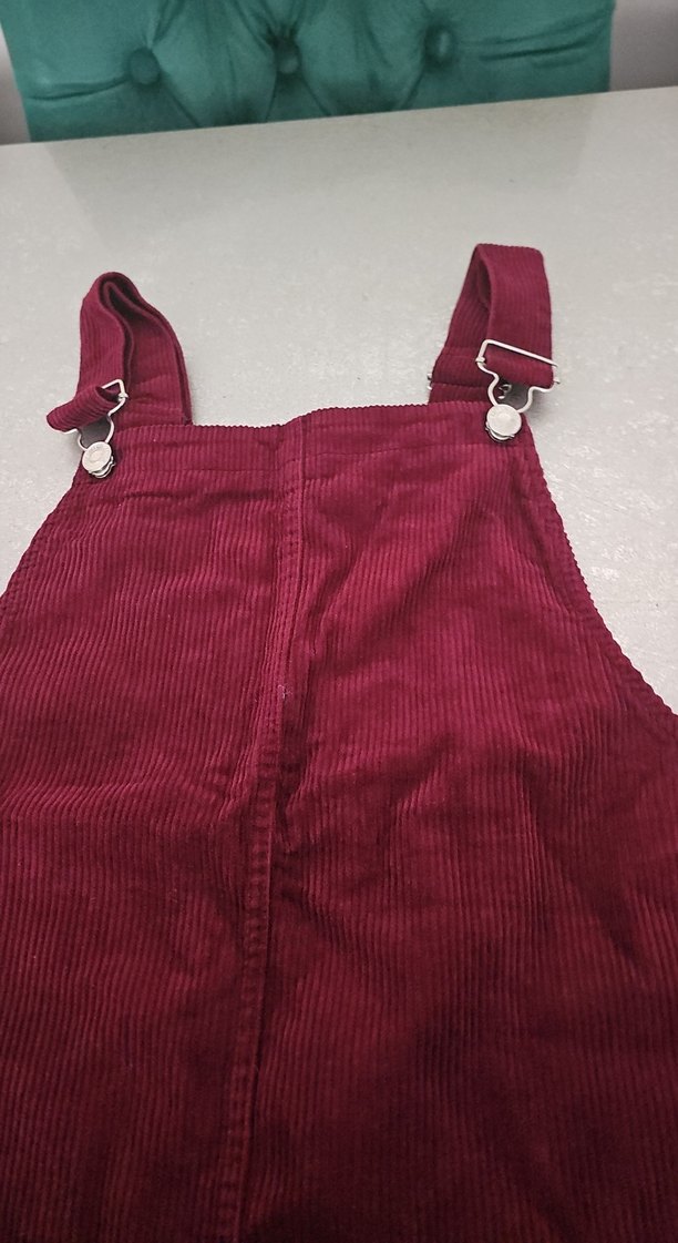 Bordo Kadın Midi Kısa Tulum - Görsel 3