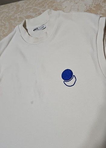 Düğmeli Beyaz Pamuklu Hamile Tişörtü - Görsel 2