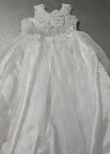 Kız Çocuk Beyaz Dantel İşlemeli Straplez Elbise - Görsel 2