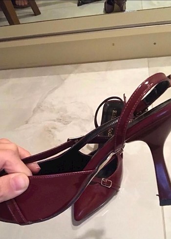 Bordo Deri Tokalı Stiletto Kadın Ayakkabı - Görsel 2
