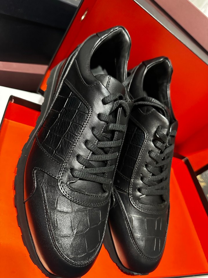 Siyah Yılan Desenli Bağcıklı Çok Rahat Erkek Spor Ayakkabı - Görsel 4