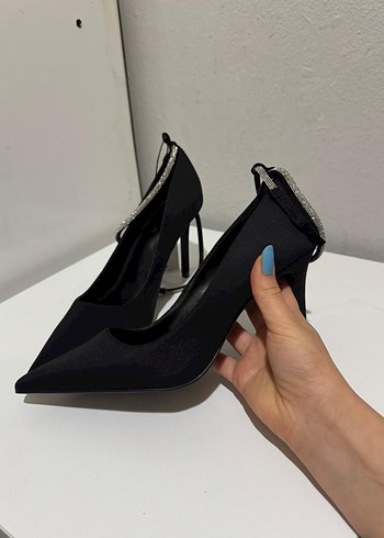 MANGO Taşlı Şeritli Siyah Stiletto - Görsel 8