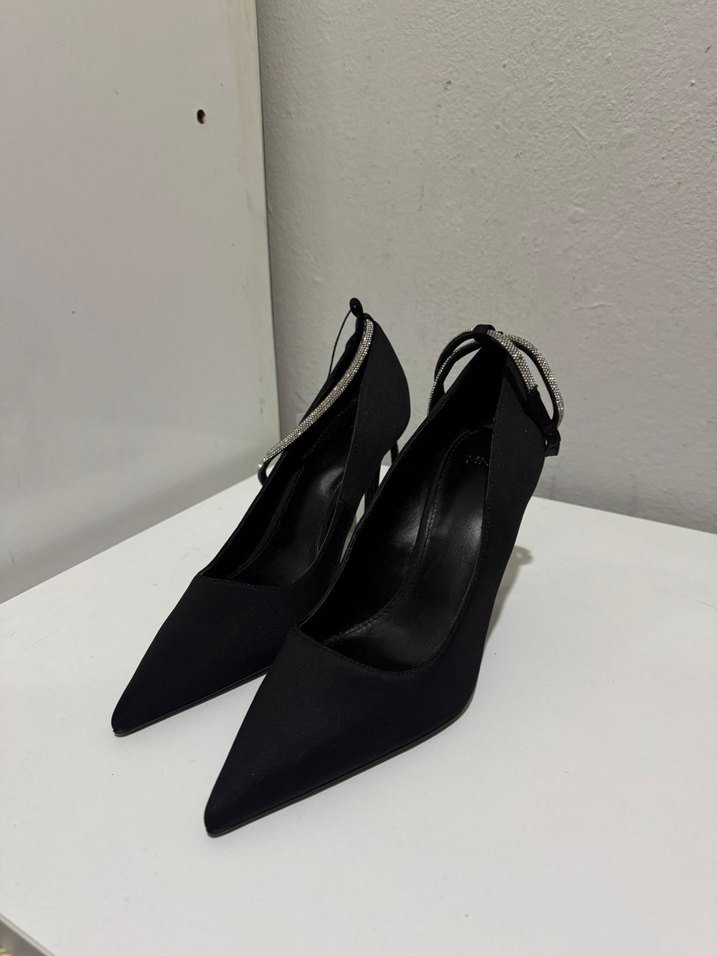 MANGO Taşlı Şeritli Siyah Stiletto - Görsel 5