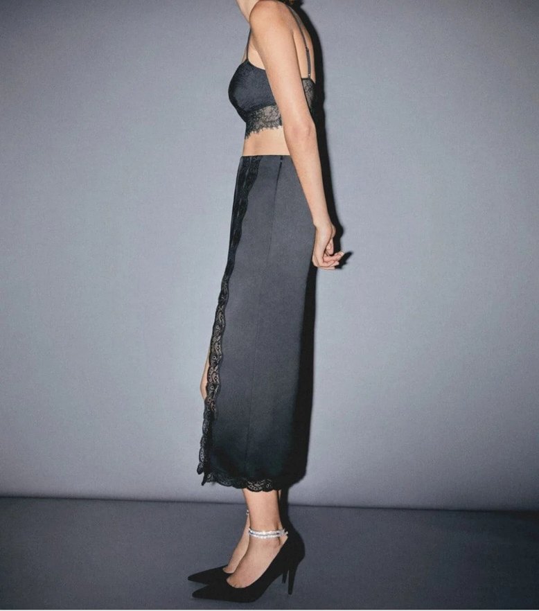 MANGO Taşlı Şeritli Siyah Stiletto - Görsel 4